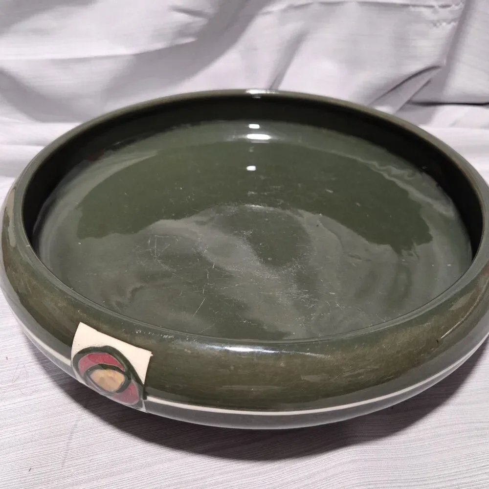 Weller Pottery Green Rosemont Large Shallow Tri-Foot Flower Bowl Plant Dish - Picture 3 of 13